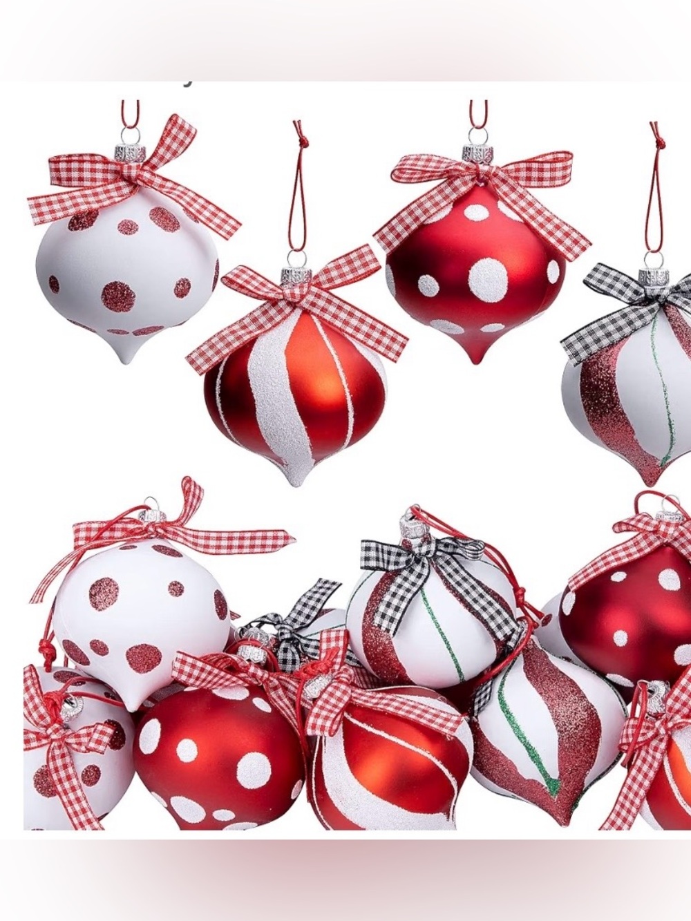 Candy Cane Holiday Red and White Glass Ornament Set, 12 Pieces
